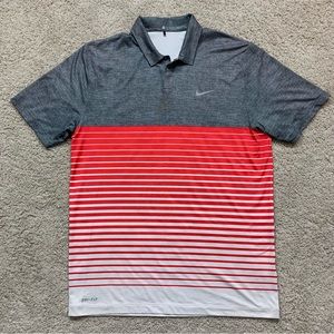 Men's NIKE Dri-Fit TW TIGER WOODS Gray Red White STRIPED Polo GOLF SHIRT  M